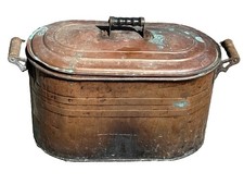 Antique Nesco? Large Copper Boiler Wash Tub Lid Wood Handle Primitive Canner picture