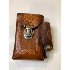 Vintage Tooled Leather Cigarette and Lighter Case Belt Loop Clasp picture