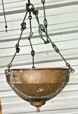 Vintage Hanging Etched Copper Brass Cauldron Pot Planter Lantern - 22