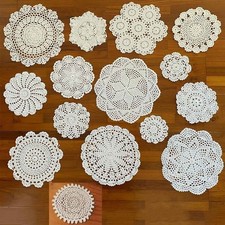 15Pcs/Lot 4.7-12in Vintage Cotton Hand Crochet Lace Doilies Round Table Mats Pad picture