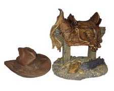 Vntg 1998 SS Sarna Western Figurine Saddle Post & Cowboy Hat picture