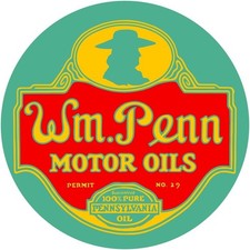 Wm. William Penn Pennsylvania Motor Oil NEW METAL SIGN: 12