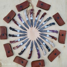 LOT of 20 Damascus Steel Hunting Folding knife, Pocket Knives with sheath (MM) picture