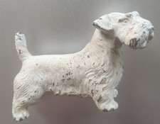 Vintage Cast Iron Sealyham Terrier Figure Paperweight White Painted Finish 3” picture