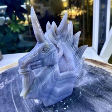 370G Natural Agate Geode Quartz Carved Crystal unicorn Reiki Decor picture