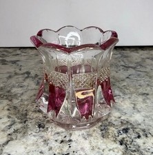 Vintage Ruby Stained Glass Toothpick Holder Pressed Glass Open Salt picture