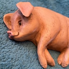 Vintage Laying Relaxing Pig Resin Figurine Statue Super Cute LOC M picture