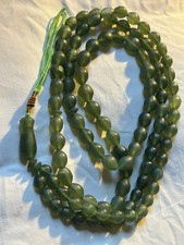 MAGNIFICENT ISLAMIC SHAH MAGHSOUD 99 GRADUATED LARGE GREEN PRAYER BEADS 15O GR picture