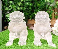 Ebros Lucite Acrylic Translucent Left and Right Pair Of Foo Dog Lion Statues Set picture