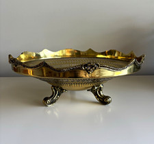 Vintage Gold Tone Footed Centerpiece Bowl 12” Pierced Ornate Baroque Decor picture