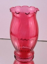 Cranberry Swirl Pattern Glass Vase Scalloped Ruffled Rim picture
