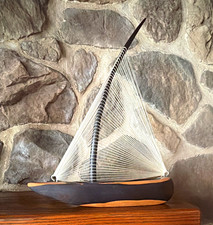 1970s Mid century Sailboat Model with String Sail, handmade artisan monkey pod picture
