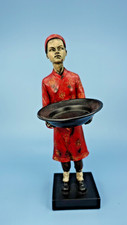 Vintage Resin Intricately Detailed Chinese Servant Figure Holding Tray 9 
