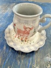 HTF Pioneer Woman Gingham Pig Mug &  Saucer cottage core granny core home design picture
