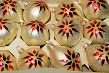 Lot VTG Glass Rauch Pictured POINSETTIA Flower DROP BALL Christmas Ornaments picture