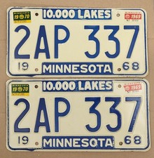 1968 1969 1970 Minnesota License Plate Pair Tags #2AP 337 **FREE Local Pick Up** picture