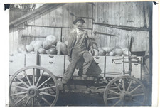RPPC Farmer Overalls Wagon Full of Pumpkins c1900s Real Photo Postcard picture