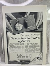 1915 Vintage Black & White Printed Advertisement Gruen Watch Mfg. Veri Thin. picture