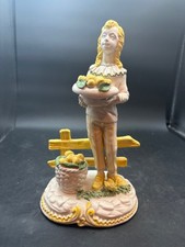 Vintage Italian Majolica Pottery Country Boy w/ Fruit Basket Standing by Fence picture