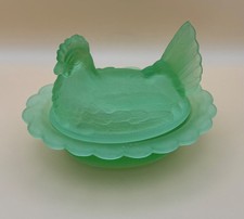 Vintage Mosser Emerald Green Satin Hen on Nest 6.5” picture
