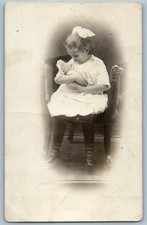 c1910's Little Girl With Doll Toy RPPC Photo Posted Antique Postcard picture
