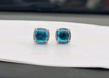 David'Yurman 925 Sterling Silver Châtelaine stud earrings blue topaz pavé bezel picture
