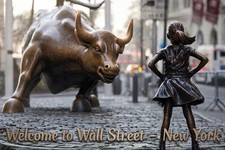 Wall Street New York Fearless Girl Charging Bull Statues Postcard B702 picture