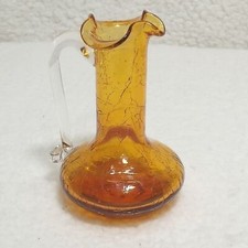Vintage Amber Crackle Glass Pitcher Hand Blown picture