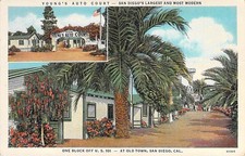 Vintage YOUNG'S AUTO COURT San Diego CA Linen Postcard US 101 Old Town Motel picture