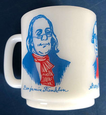 Vintage Glasbake Milk Glass Bicentennial Mug Franklin Washington Jefferson picture