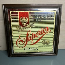 Vintage Superior Clasica Imported Beer Framed Mirror Sign Moctezuma Wood Frame picture