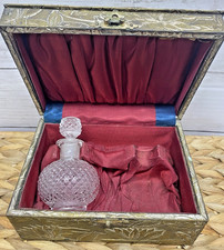 Antique Victorian Water Lily Pad Pond Perfume Bottle Box Satin Lined Brass Metal picture