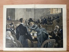 1888 T. de. THULSTRUP   “NOT GUILTY”  HARPERS WEEKLY HAND COLORED ENGRAVING picture
