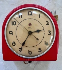 RARE Vintage Telechron Red Bakelite MCM Art Deco Electric Clock 2H07 WORKING picture