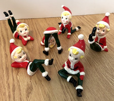 Complete Set of 6 Rare Vintage Christmas Tumbling Elf/Pixie Figurines Japan picture