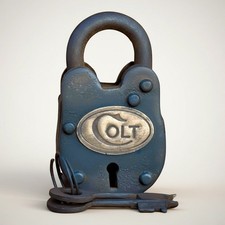 Colt 1855 Cast Iron Lock with Brass Tag & Keys — 2.5