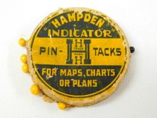Vintage HAMPDEN Mfg Co Indicator PIN TACKS for Maps Advertising Wooden Disk picture