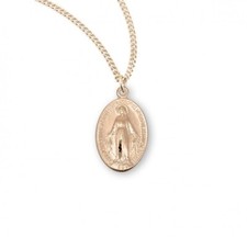 Medium 16kt Gold Plated Sterling Silver Miraculous Mary Pendant Medal Necklace picture