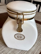 Vintage European Coffeehouse Collection White & Gold Ceramic Canister 8 3/8” picture