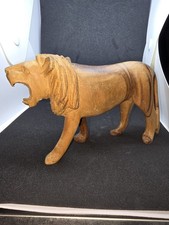 Vintage Wooden Hand Carved Lion Figurine picture