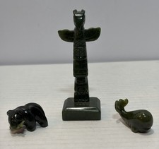VTG Canadian Nephrite Jade Figurine Set Alaska Totem Pole Grizzly Bear Whale picture