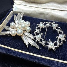 TASAKI Brooch Set Silver 2 Pieces with Case Authentic Used picture