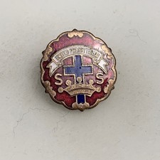 Vintage United Presbyterian SS Enamel Pin Religious Cross Crown Red Gold Tone picture