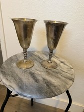 Vintage Valero EPB Silver Plate WINE CHALICE Twisted Stem Made in Spain - 2pc picture