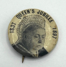 1897 QUEEN VICTORIA Diamond Jubilee CELLULOID LITHO Pinback, Pin Royal Family picture