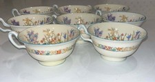 Vintage Wedgwood Bone China England Floral Teacups Set of 8 Blue Trim picture