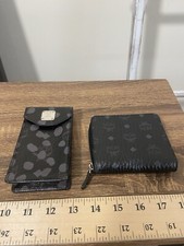 MCM Visetos Black Leather Cigarette Case + Zipper Wallet Set, Great / Good Cond. picture