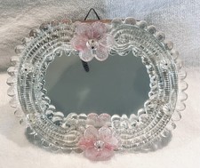 Antique Venetian Murano Glass Mirror Clear Glass with Pinkish Glass Flowers picture