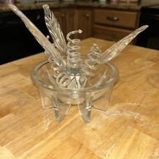 Vintage Clear Glass Flower Frog Bowl Vase RARE 5x6” Acrylic Swirls picture