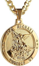 Collar medalla San Miguel Arcangel acero inoxidable cadena 56cm religiosa picture